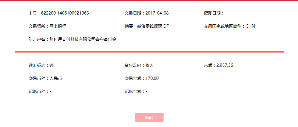 4月8日臺州客戶轉賬170元至微信賬戶